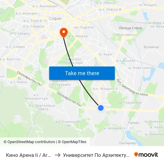 Кино Арена Іі / Arena II Cinema (2648) to Университет По Архитектура, Строителство И Геодезия map