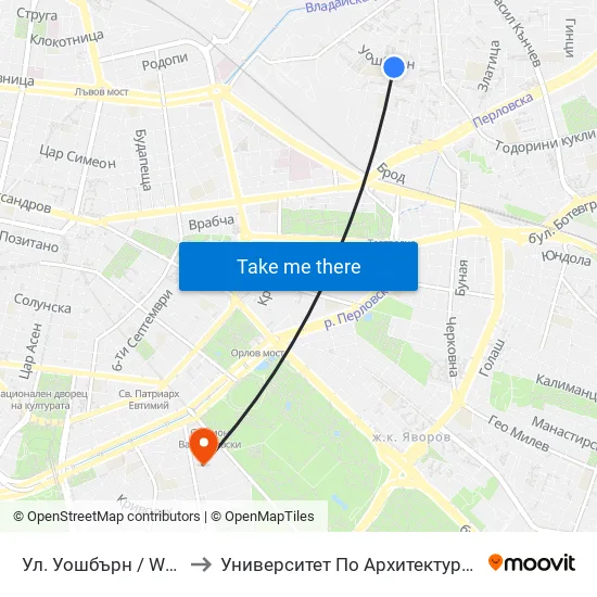 Ул. Уошбърн / Washburn St. (2222) to Университет По Архитектура, Строителство И Геодезия map