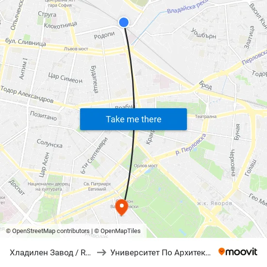 Хладилен Завод / Refrigerator Factory (2312) to Университет По Архитектура, Строителство И Геодезия map