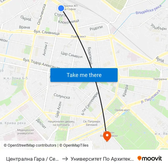 Ⓜ️ Централна Гара / Central Railway Station (1330) to Университет По Архитектура, Строителство И Геодезия map