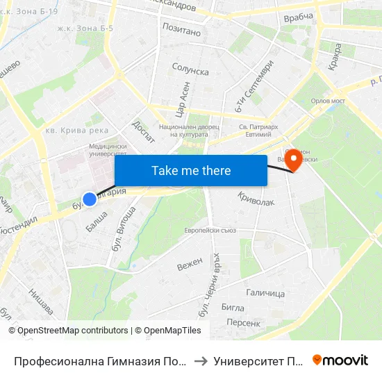 Професионална Гимназия По Дизайн Елисавета Вазова / Elisaveta Vazova High School Of Design (1739) to Университет По Архитектура, Строителство И Геодезия map