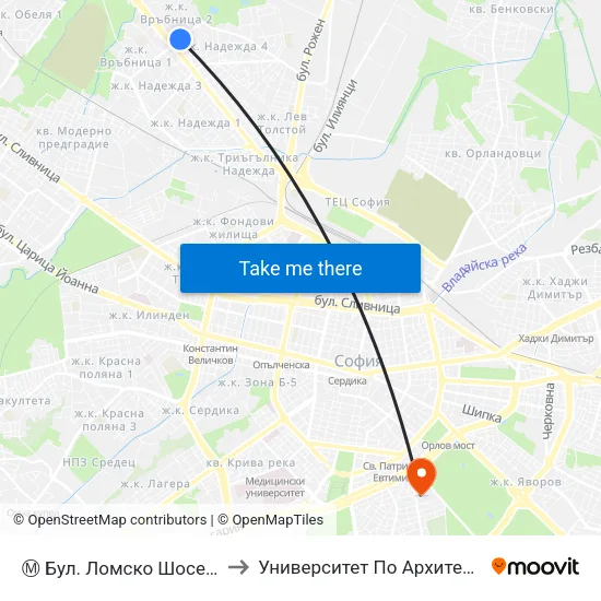 Ⓜ️ Бул. Ломско Шосе / Lomsko Shose Blvd. (0334) to Университет По Архитектура, Строителство И Геодезия map