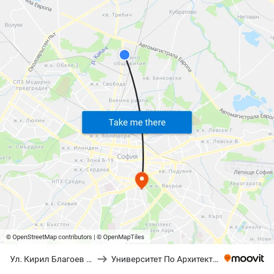 Ул. Кирил Благоев / Kiril Blagoev St. (1988) to Университет По Архитектура, Строителство И Геодезия map