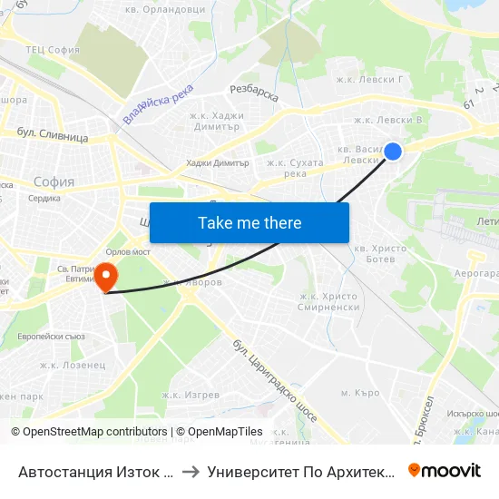 🚌 Автостанция Изток / Iztok Bus Station (2024) to Университет По Архитектура, Строителство И Геодезия map