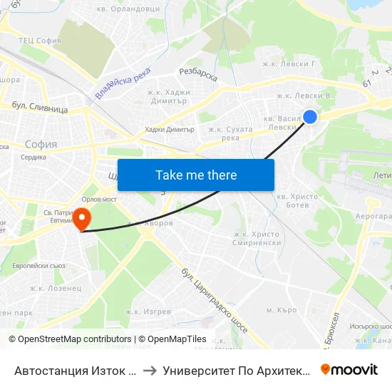 🚌 Автостанция Изток / Iztok Bus Station (0056) to Университет По Архитектура, Строителство И Геодезия map
