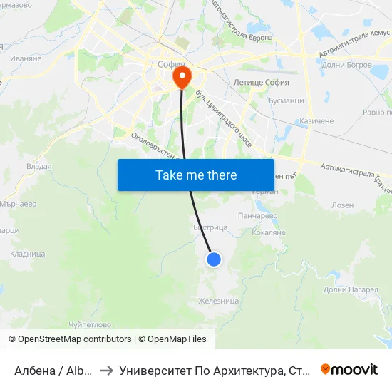 Албена / Albena (0072) to Университет По Архитектура, Строителство И Геодезия map