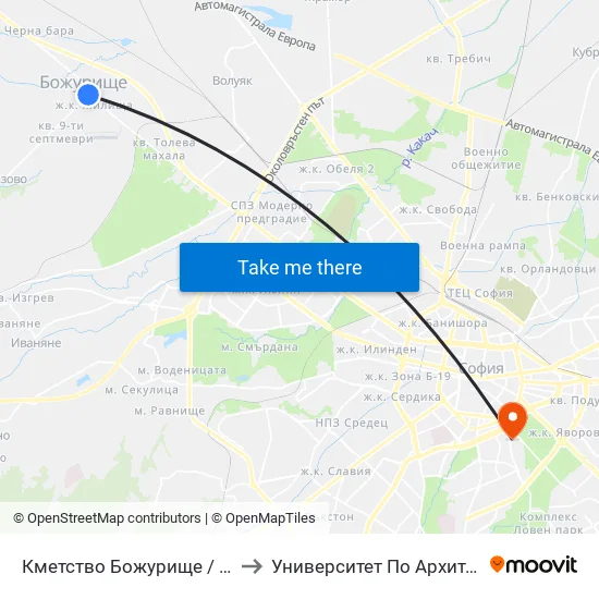 Кметство Божурище / Municipality Of Bozhurishte (2605) to Университет По Архитектура, Строителство И Геодезия map