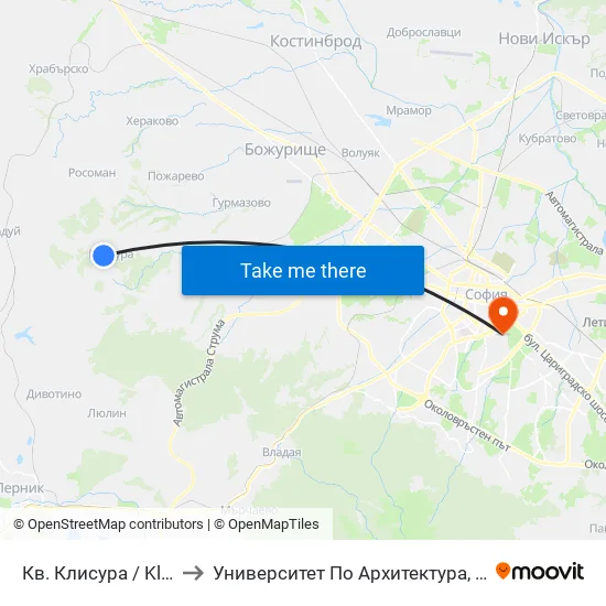 Кв. Клисура / Klisura Qr. (0850) to Университет По Архитектура, Строителство И Геодезия map