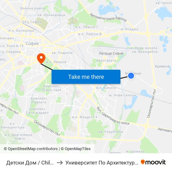 Детски Дом / Children’S Home (0527) to Университет По Архитектура, Строителство И Геодезия map