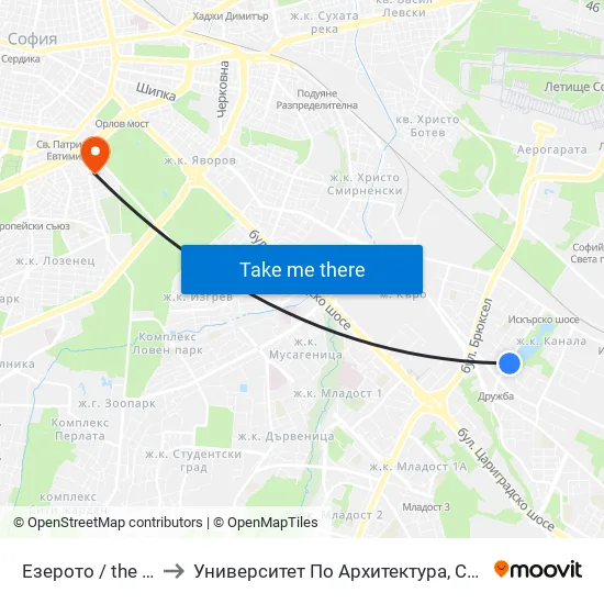 Езерото / the Lake (0559) to Университет По Архитектура, Строителство И Геодезия map