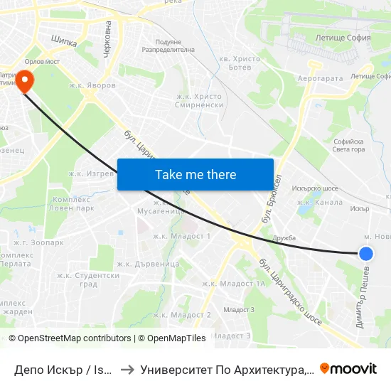 Депо Искър / Iskar Depot (0515) to Университет По Архитектура, Строителство И Геодезия map