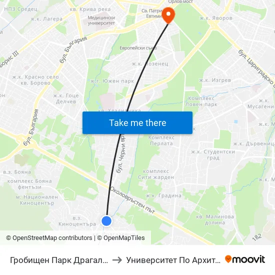Гробищен Парк Драгалевци / Dragalevtsi Cemetery (0509) to Университет По Архитектура, Строителство И Геодезия map