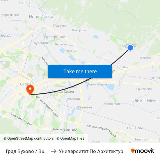 Град Бухово / Buhovo Town (0504) to Университет По Архитектура, Строителство И Геодезия map