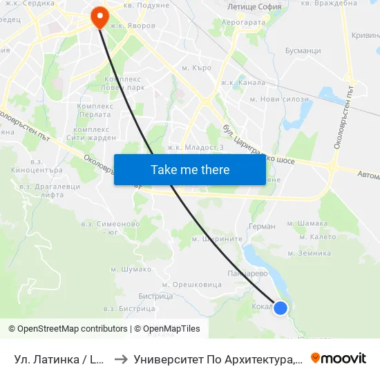 Ул. Латинка / Latinka St. (2019) to Университет По Архитектура, Строителство И Геодезия map