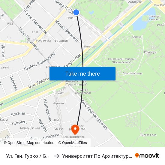 Ул. Ген. Гурко / Gen. Gurko St. (2601) to Университет По Архитектура, Строителство И Геодезия map