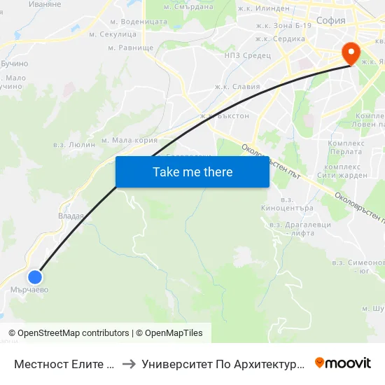 Местност Елите / Elite Area (0572) to Университет По Архитектура, Строителство И Геодезия map
