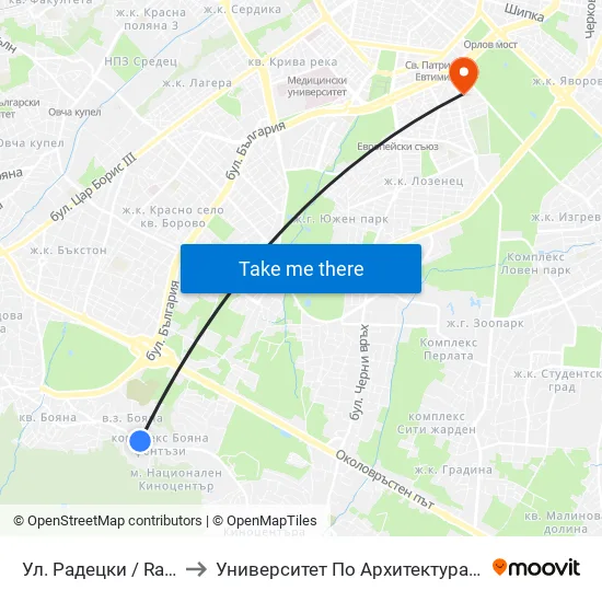 Ул. Радецки / Radetski St. (2153) to Университет По Архитектура, Строителство И Геодезия map
