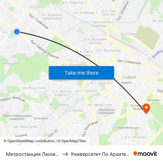 Ⓜ️ Метростанция Люлин / Lyulin Metro Station (1054) to Университет По Архитектура, Строителство И Геодезия map