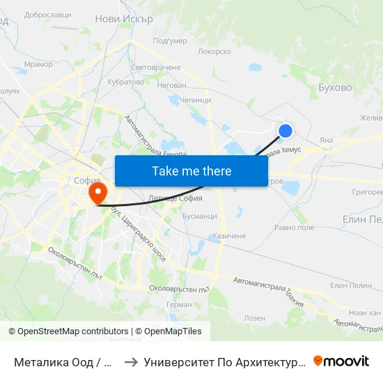 Металика Оод / Metalika Ltd. (1159) to Университет По Архитектура, Строителство И Геодезия map