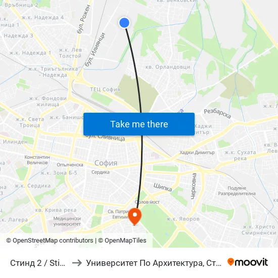 Стинд 2 / Stind 2 (0551) to Университет По Архитектура, Строителство И Геодезия map