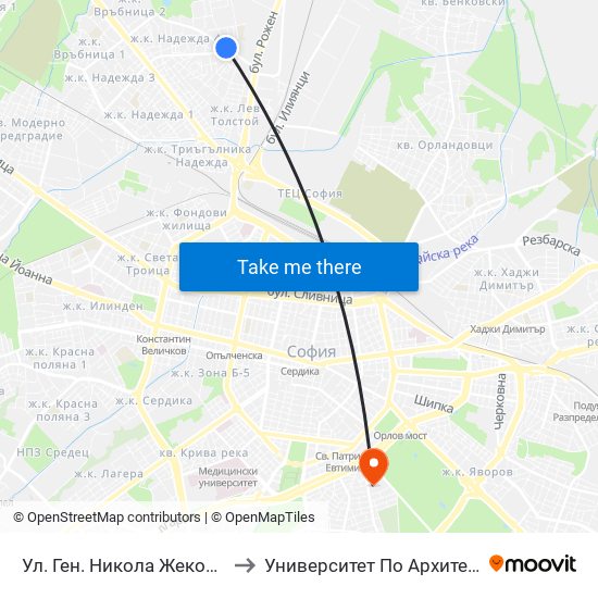 Ул. Ген. Никола Жеков / Gen. Nikola Zhekov St. (1901) to Университет По Архитектура, Строителство И Геодезия map