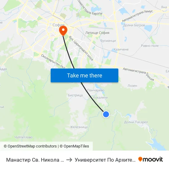 Манастир Св. Никола / St. Nicolaus Monastery (2266) to Университет По Архитектура, Строителство И Геодезия map
