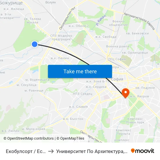 👋 Екобулсорт / Ecobulsort (2521) to Университет По Архитектура, Строителство И Геодезия map