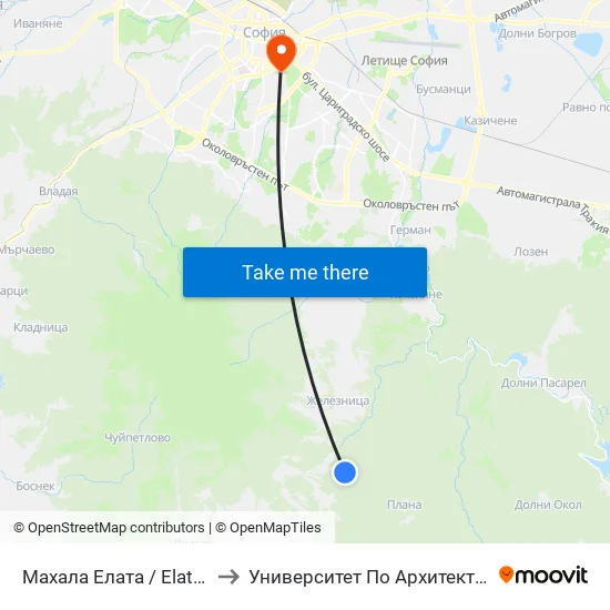Махала Елата / Elata Neighbourhood (0563) to Университет По Архитектура, Строителство И Геодезия map