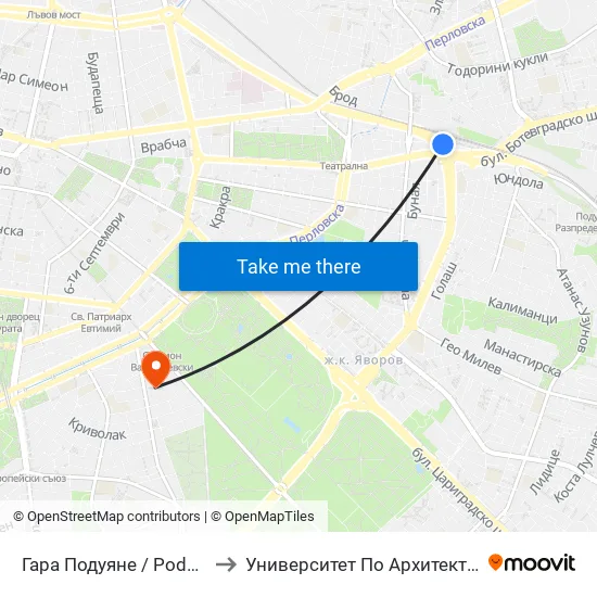 Гара Подуяне / Poduyane Train Station (0467) to Университет По Архитектура, Строителство И Геодезия map