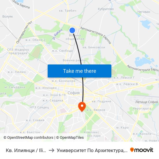 Кв. Илиянци / Iliyantsi Qr. (0847) to Университет По Архитектура, Строителство И Геодезия map