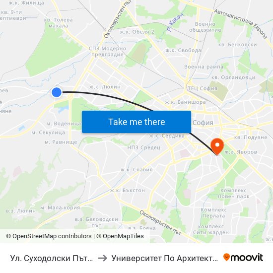 Ул. Суходолски Път / Suhodolski Pat (2199) to Университет По Архитектура, Строителство И Геодезия map