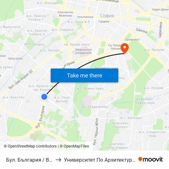 Бул. България / Bulgaria Blvd. (6564) to Университет По Архитектура, Строителство И Геодезия map