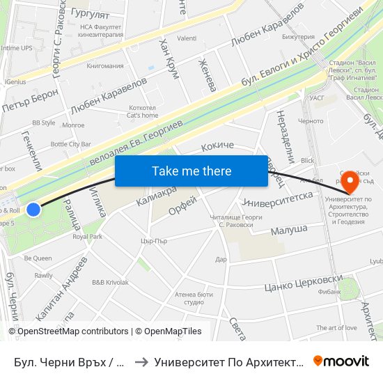 Бул. Черни Връх / Cherni Vrah Blvd. (0398) to Университет По Архитектура, Строителство И Геодезия map