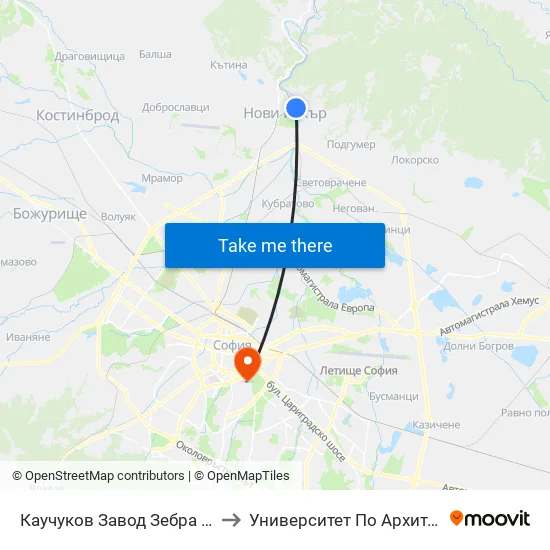 Каучуков Завод Зебра / Zebra Caouchouc Factory (0798) to Университет По Архитектура, Строителство И Геодезия map