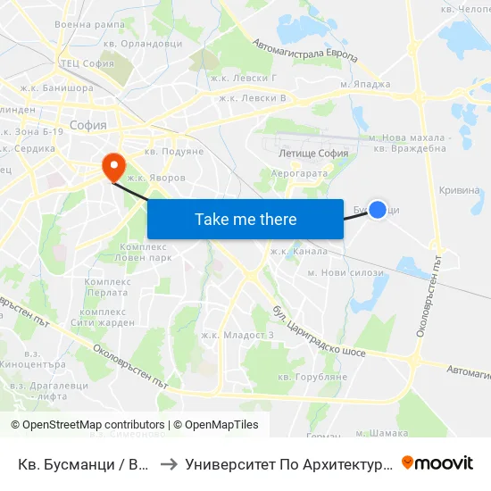 Кв. Бусманци / Busmantsi Qr. (0815) to Университет По Архитектура, Строителство И Геодезия map