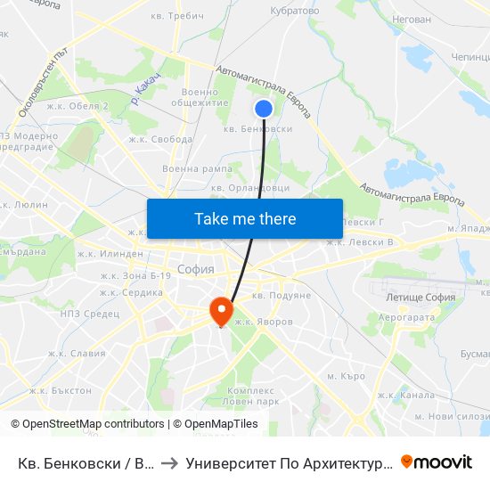 Кв. Бенковски / Benkovski Qr. (0806) to Университет По Архитектура, Строителство И Геодезия map