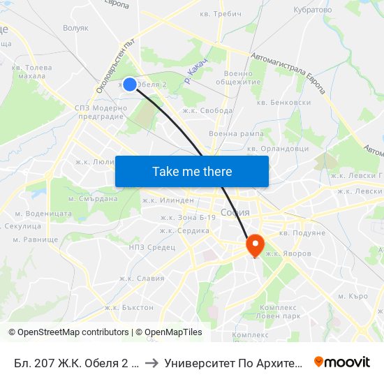 Бл. 207 Ж.К. Обеля 2 / Bl. 207, Obelya 2 Qr. (0163) to Университет По Архитектура, Строителство И Геодезия map