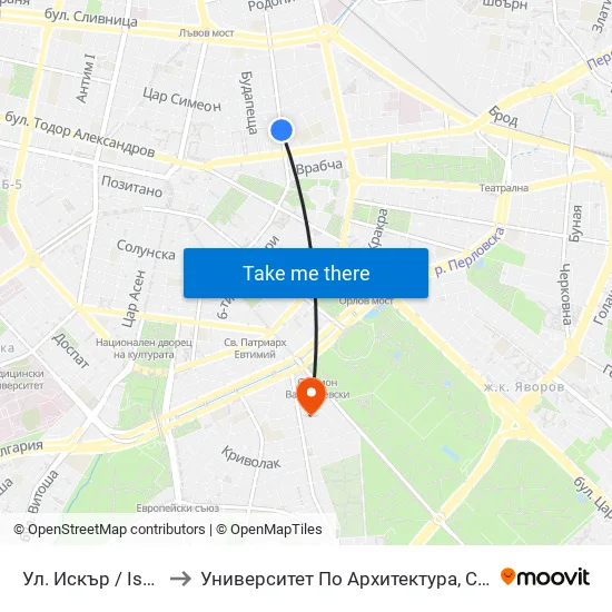 Ул. Искър / Iskar St. (1962) to Университет По Архитектура, Строителство И Геодезия map