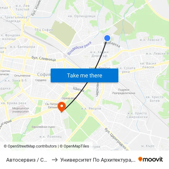 Автосервиз / Car Service (0513) to Университет По Архитектура, Строителство И Геодезия map