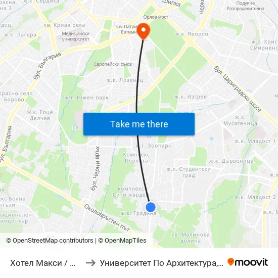 Хотел Макси / Maxi Hotel (2320) to Университет По Архитектура, Строителство И Геодезия map