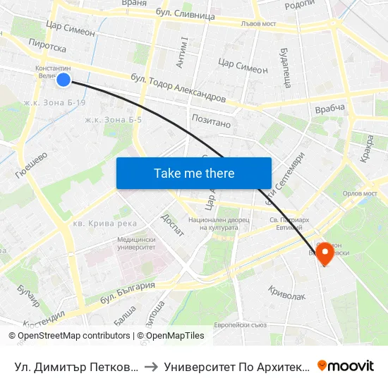 Ул. Димитър Петков / Dimitar Petkov St. (1925) to Университет По Архитектура, Строителство И Геодезия map
