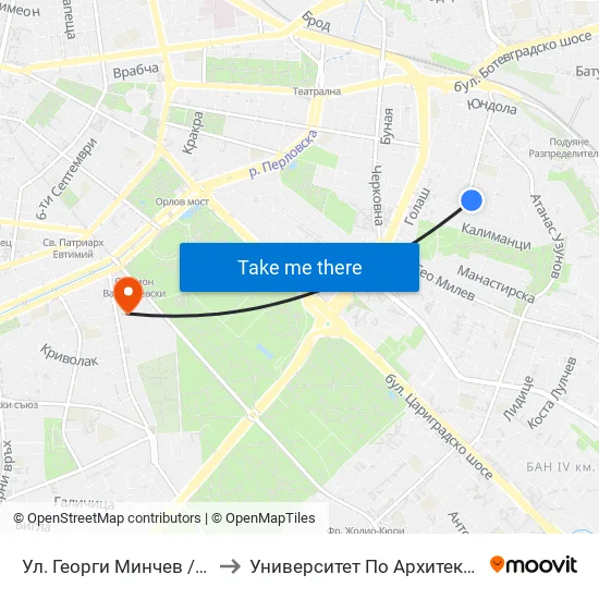 Ул. Георги Минчев / Georgi Minchev St. (1924) to Университет По Архитектура, Строителство И Геодезия map