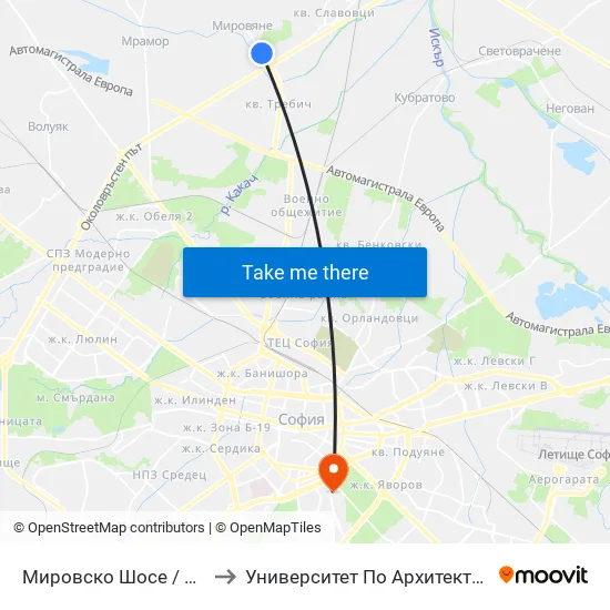 Мировско Шосе / Mirovsko Shosse (2630) to Университет По Архитектура, Строителство И Геодезия map