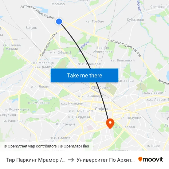 👋 Тир Паркинг Мрамор / Tir Parking Mramor Village (2690) to Университет По Архитектура, Строителство И Геодезия map