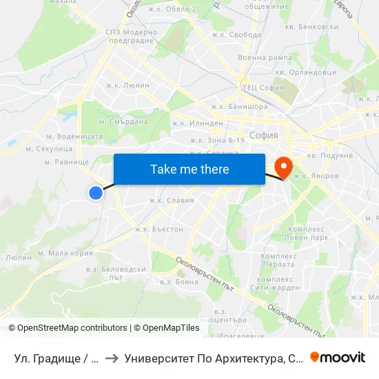Ул. Градище / Gradishte St. to Университет По Архитектура, Строителство И Геодезия map