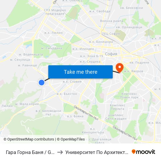 Гара Горна Баня / Gorna Banya Train Station to Университет По Архитектура, Строителство И Геодезия map