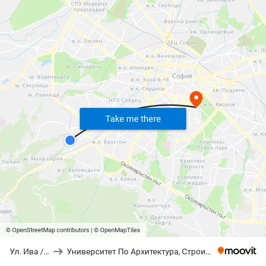 Ул. Ива / Iva St. to Университет По Архитектура, Строителство И Геодезия map