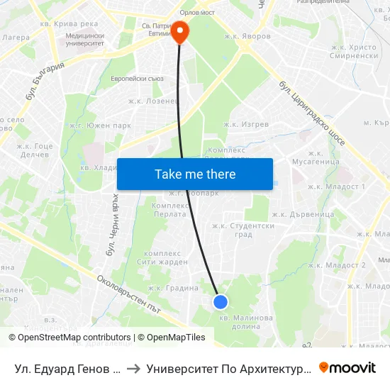 Детска Градина 190 / Kindergarten 190 (2879) to Университет По Архитектура, Строителство И Геодезия map