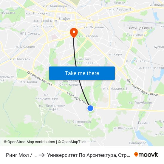 Ринг Мол / Ring Mall to Университет По Архитектура, Строителство И Геодезия map