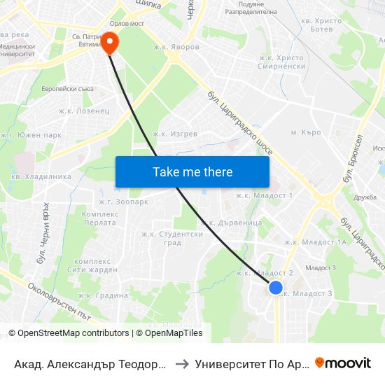 Акад. Александър Теодоров - Балан / Akademik Aleksandar Teodorov - Balan to Университет По Архитектура, Строителство И Геодезия map